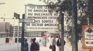 Exiting West Berlin at Checkpoint Charlie